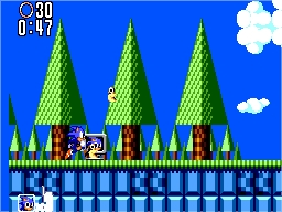 Sonic the Hedgehog 2 screenshot: pixel art, side-scrolling, black outlines (environment)