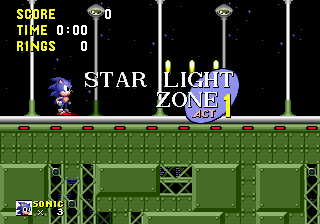 Sonic the Hedgehog screenshot: pixel art, side-scrolling, colored outlines, dithered shading (environment)
