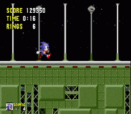Sonic the Hedgehog screenshot: pixel art, side-scrolling, colored outlines, dithered shading (environment)
