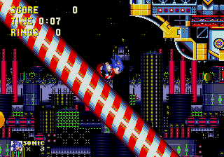 Sonic the Hedgehog 3 screenshot: pixel art, side-scrolling, selective outlines, baked lighting (environment)