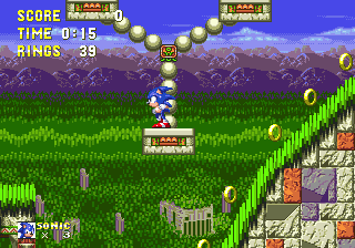 Sonic the Hedgehog 3 screenshot: pixel art, side-scrolling, selective outlines, baked lighting (environment)