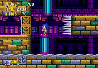 Sonic the Hedgehog 3 screenshot: pixel art, side-scrolling, selective outlines, baked lighting (environment)