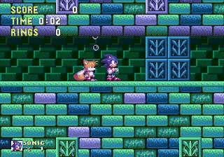 Sonic the Hedgehog 3 screenshot: pixel art, side-scrolling, selective outlines, baked lighting (environment)