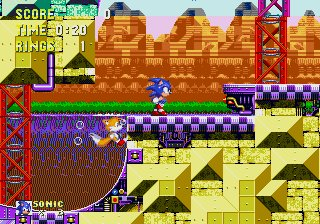 Sonic the Hedgehog 3 screenshot: pixel art, side-scrolling, selective outlines, baked lighting (environment)
