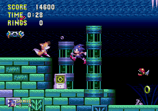 Sonic the Hedgehog 3 screenshot: pixel art, side-scrolling, selective outlines, baked lighting (environment)