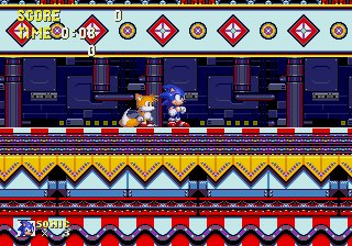 Sonic the Hedgehog 3 screenshot: pixel art, side-scrolling, selective outlines, baked lighting (environment)