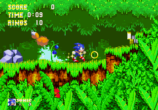 Sonic the Hedgehog 3 screenshot: pixel art, side-scrolling, selective outlines, baked lighting (environment)