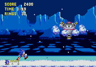 Sonic the Hedgehog 3 screenshot: pixel art, side-scrolling, selective outlines, baked lighting (environment, combat)