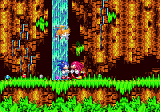 Sonic the Hedgehog 3 screenshot: pixel art, side-scrolling, selective outlines, baked lighting (environment, character, cutscene)