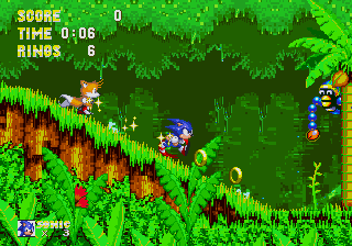 Sonic the Hedgehog 3 screenshot: pixel art, side-scrolling, selective outlines, baked lighting (environment)