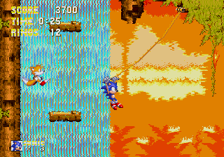 Sonic the Hedgehog 3 screenshot: pixel art, side-scrolling, selective outlines, baked lighting (environment)