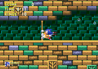Sonic the Hedgehog 3 screenshot: pixel art, side-scrolling, selective outlines, baked lighting (environment)