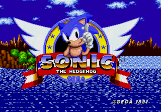 Sonic the Hedgehog screenshot: pixel art, side-scrolling, colored outlines, dithered shading (ui / menu)