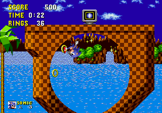 Sonic the Hedgehog screenshot: pixel art, side-scrolling, colored outlines, dithered shading (environment)