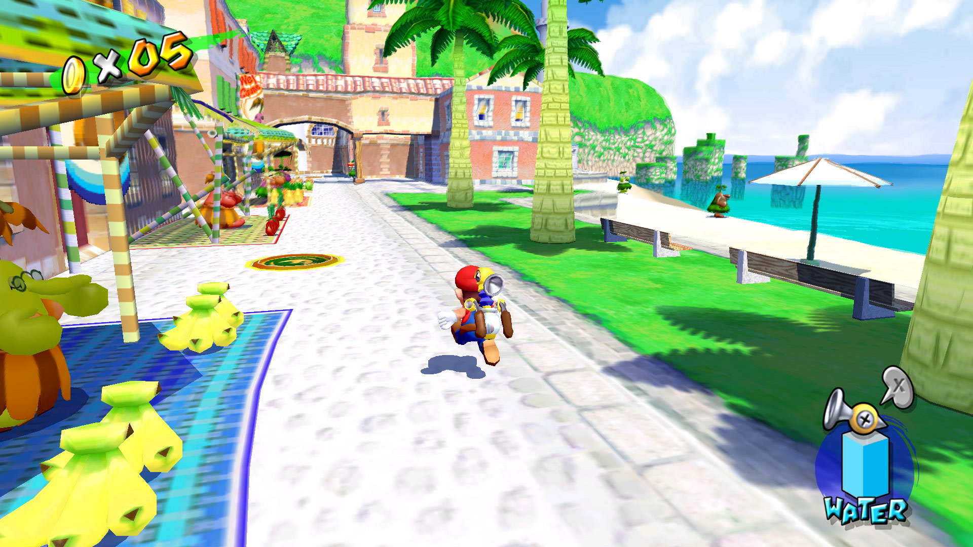 Super Mario 3D All-Stars screenshot: stylized 3d, low-poly, third-person, no outlines, soft gradient (environment, character)