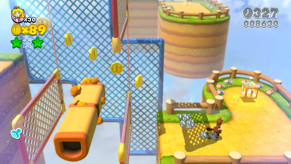 Super Mario 3D World screenshot: stylized 3d, third-person, three-quarter, no outlines, soft gradient (environment)