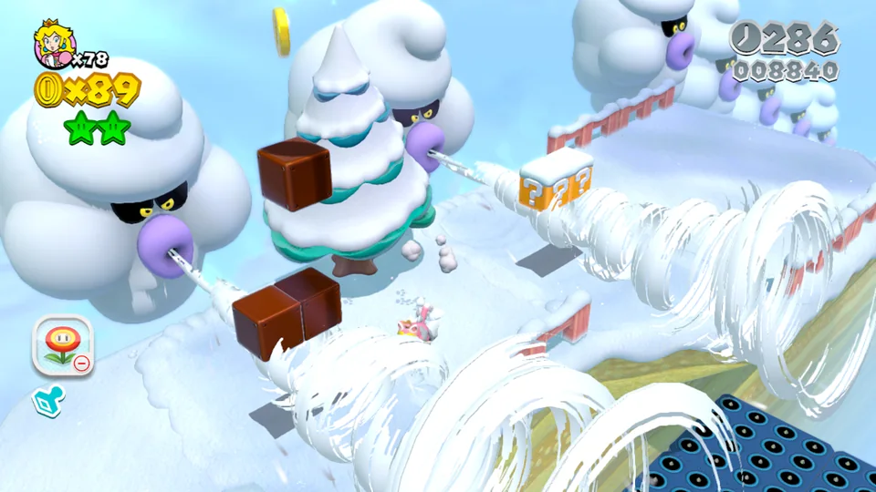 Super Mario 3D World screenshot: stylized 3d, third-person, three-quarter, no outlines, soft gradient (environment)