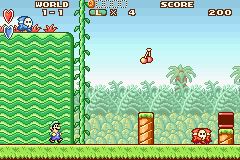 Super Mario Advance screenshot: pixel art, side-scrolling, colored outlines (environment)