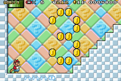 Super Mario Advance 4: Super Mario Bros. 3 screenshot: pixel art, side-scrolling, black outlines, dithered shading (environment)