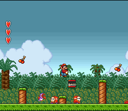 Super Mario All-Stars screenshot: pixel art, side-scrolling, black outlines, baked lighting (environment)