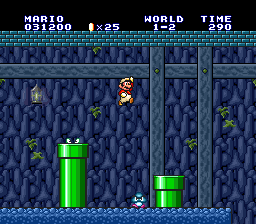 Super Mario All-Stars screenshot: pixel art, side-scrolling, black outlines, baked lighting (environment)