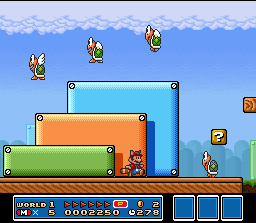 Super Mario All-Stars + Super Mario World screenshot: pixel art, side-scrolling, black outlines (environment)