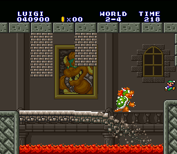 Super Mario All-Stars + Super Mario World screenshot: pixel art, side-scrolling, black outlines (environment, combat)