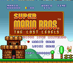 Super Mario All-Stars + Super Mario World screenshot: pixel art, side-scrolling, black outlines (ui / menu)