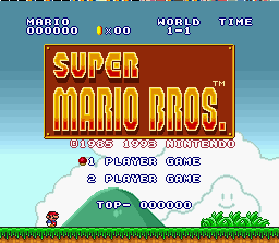 Super Mario All-Stars + Super Mario World screenshot: pixel art, side-scrolling, black outlines (ui / menu)