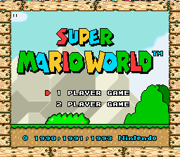 Super Mario All-Stars + Super Mario World screenshot: pixel art, side-scrolling, black outlines (ui / menu)