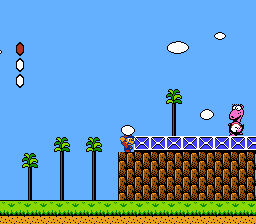 Super Mario Bros. 2 screenshot: pixel art, side-scrolling, black outlines, flat / unlit (combat)