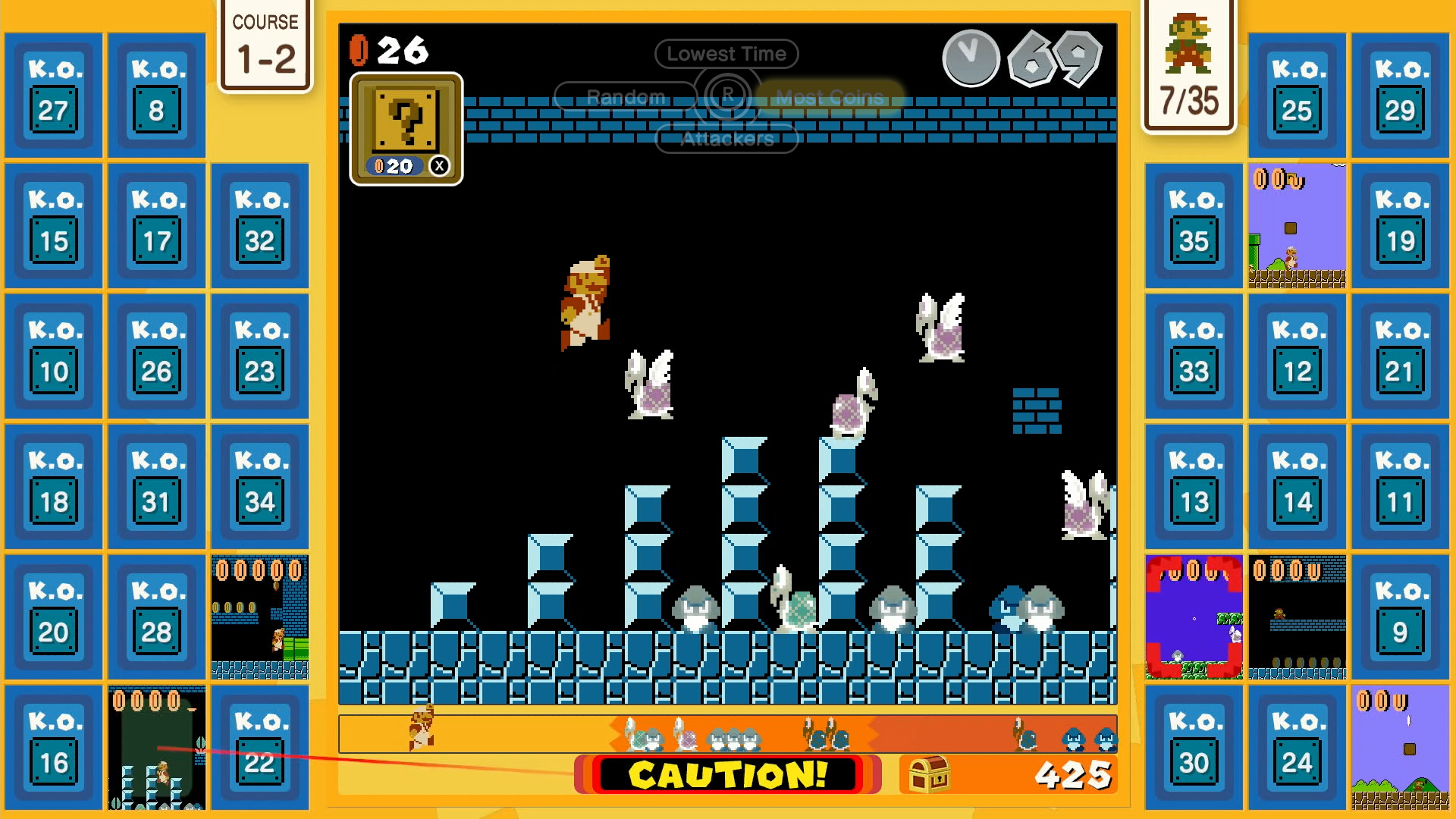 Super Mario Bros. 35 screenshot: pixel art, side-scrolling, flat / unlit (environment, combat)