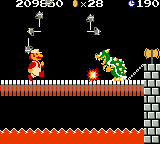 Super Mario Bros. Deluxe screenshot: pixel art, side-scrolling, black outlines, flat / unlit (combat)