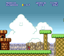 Super Mario Bros.: The Lost Levels (SNES) screenshot: pixel art, side-scrolling, black outlines (environment)