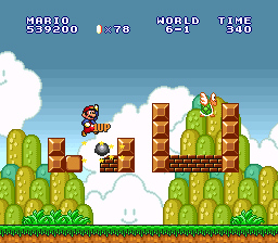 Super Mario Bros.: The Lost Levels (SNES) screenshot: pixel art, side-scrolling, black outlines (environment, combat)