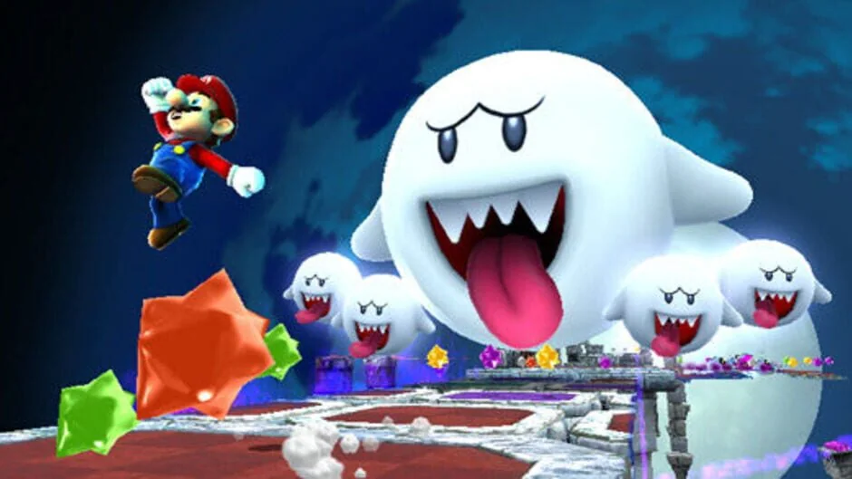 Super Mario Galaxy 2 screenshot: stylized 3d, third-person, no outlines, soft gradient (character, combat, environment)