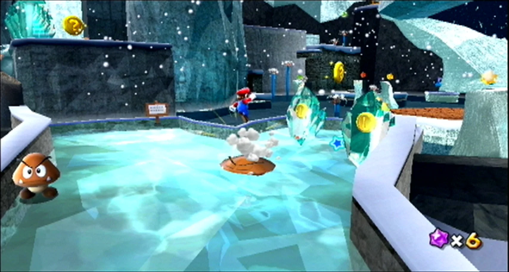 Super Mario Galaxy screenshot: stylized 3d, third-person, no outlines, soft gradient (environment, combat)