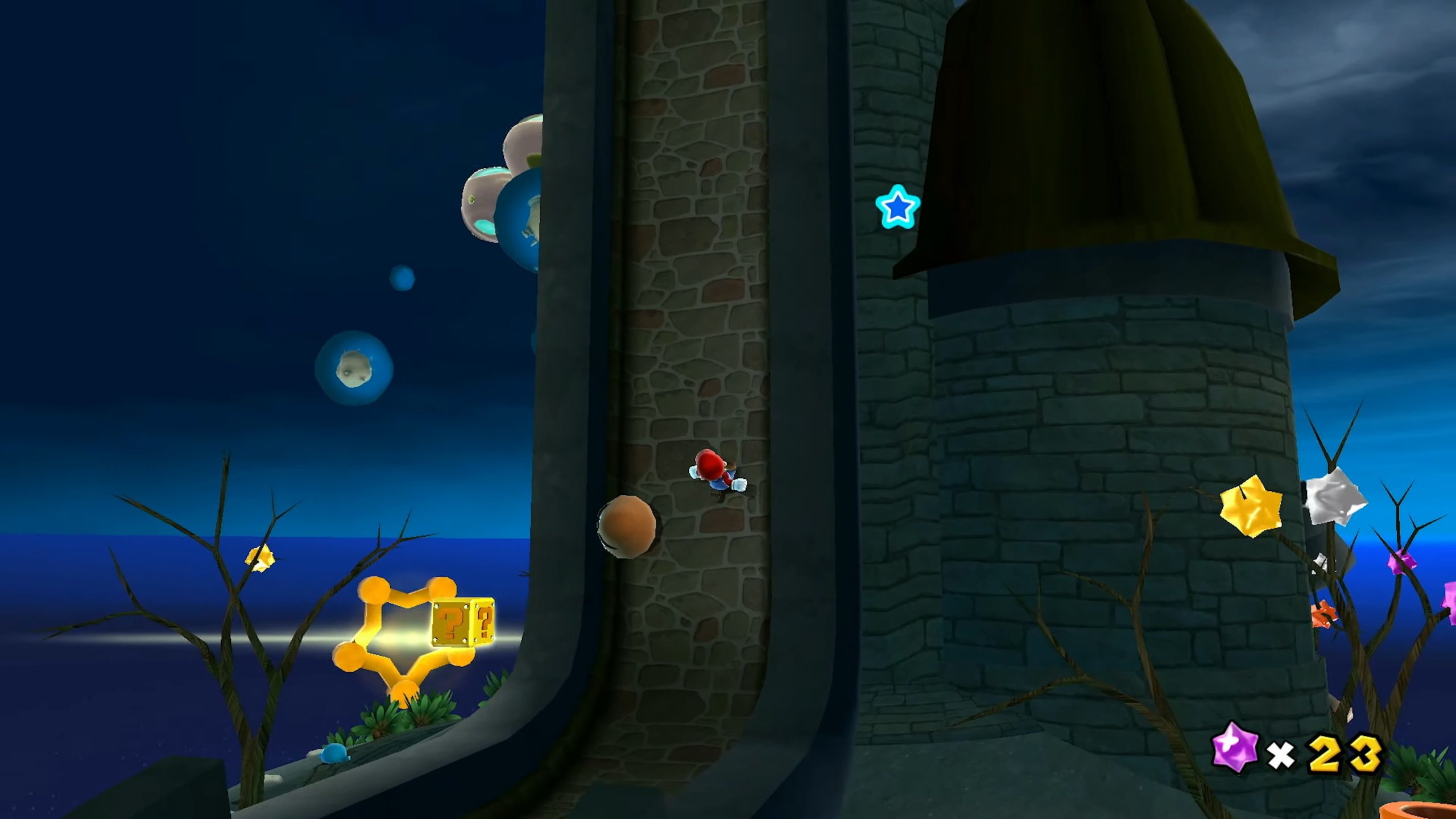 Super Mario Galaxy (Nintendo Switch) screenshot: stylized 3d, third-person, no outlines, soft gradient (environment, character, combat)