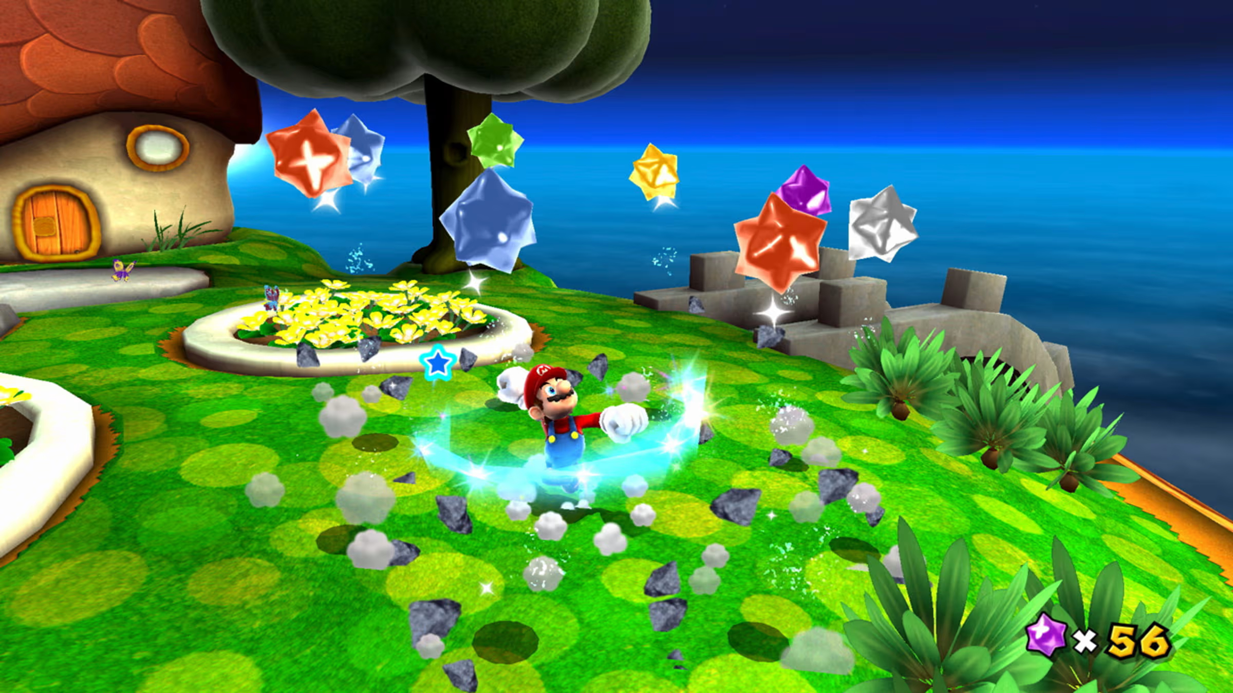 Super Mario Galaxy (Nintendo Switch) screenshot: stylized 3d, third-person, no outlines, soft gradient (environment, character, combat)