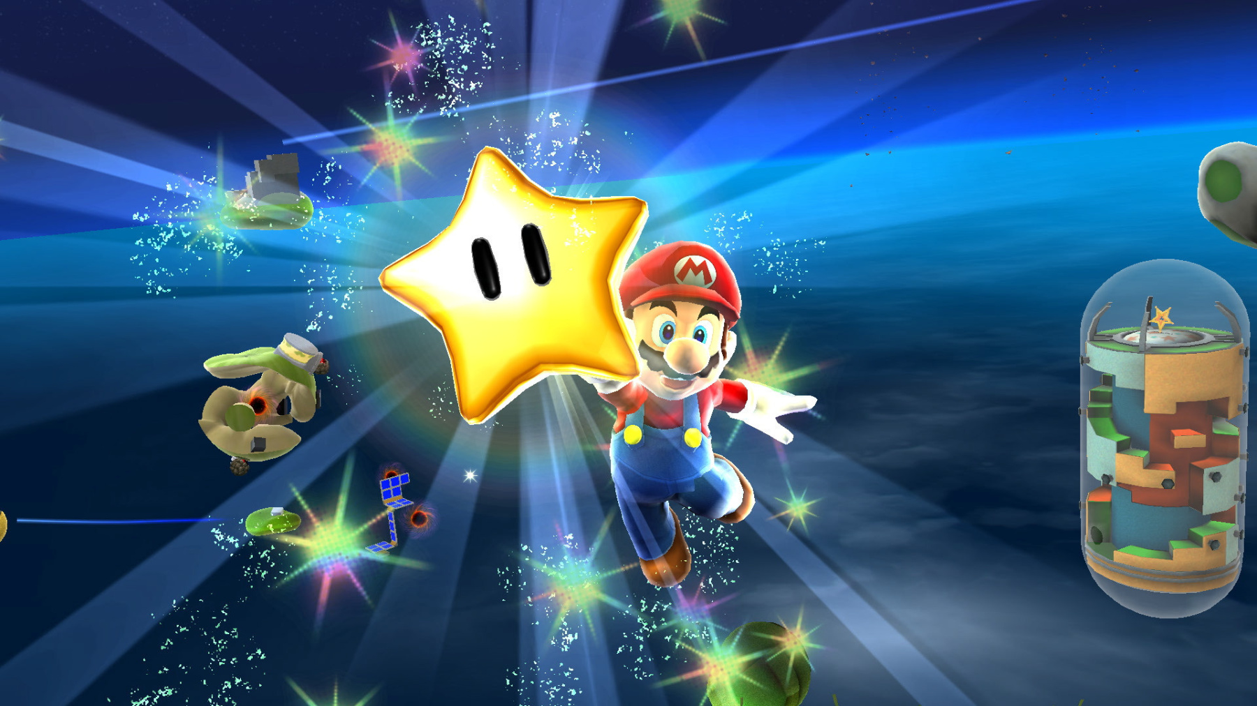 Super Mario Galaxy (Nintendo Switch) screenshot: stylized 3d, third-person, no outlines, soft gradient (environment, character, cutscene)