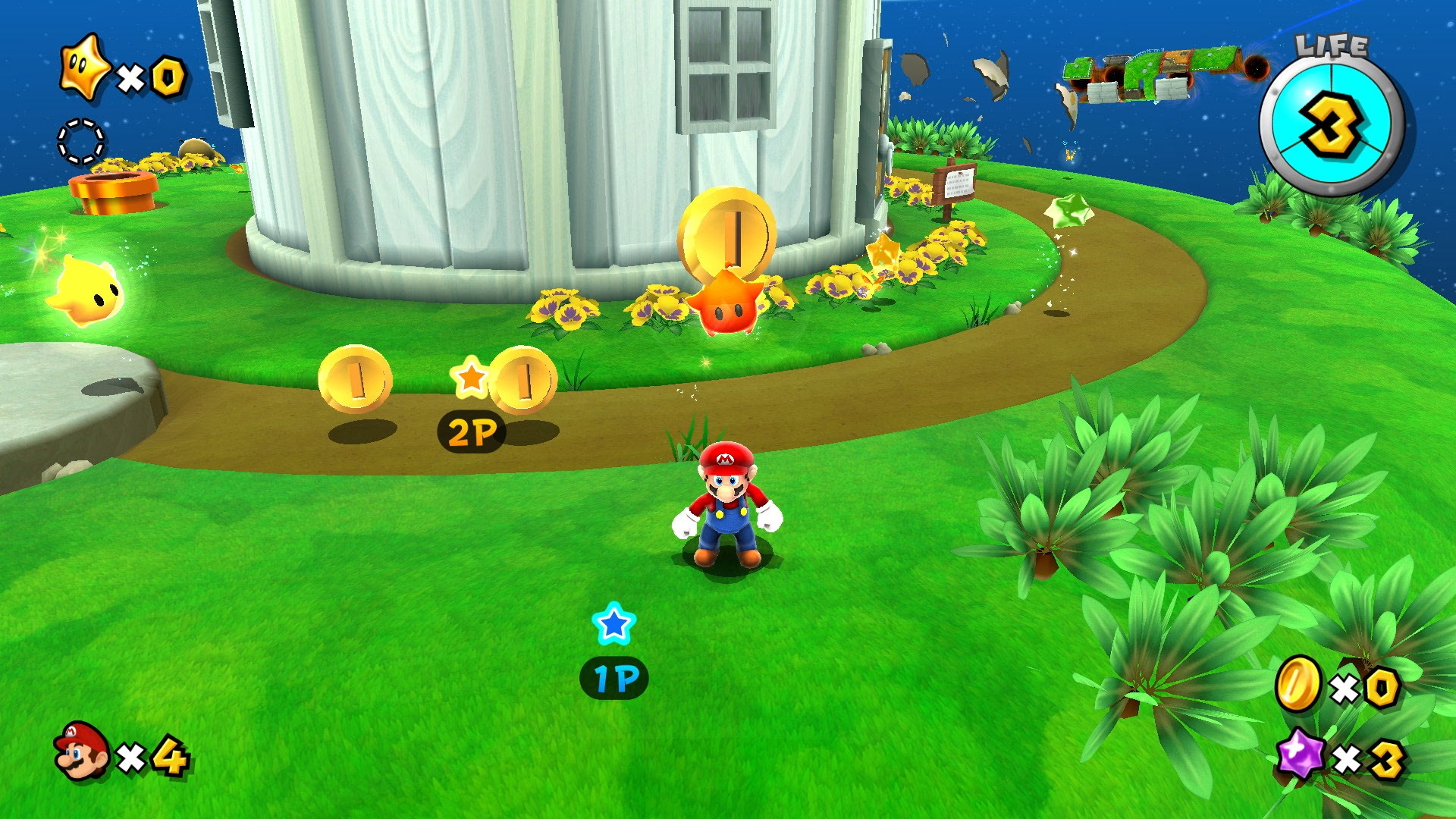 Super Mario Galaxy (Nintendo Switch) screenshot: stylized 3d, third-person, no outlines, soft gradient (environment, character)