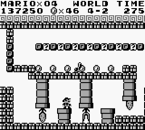 Super Mario Land screenshot: pixel art, side-scrolling, black outlines, flat / unlit (environment)