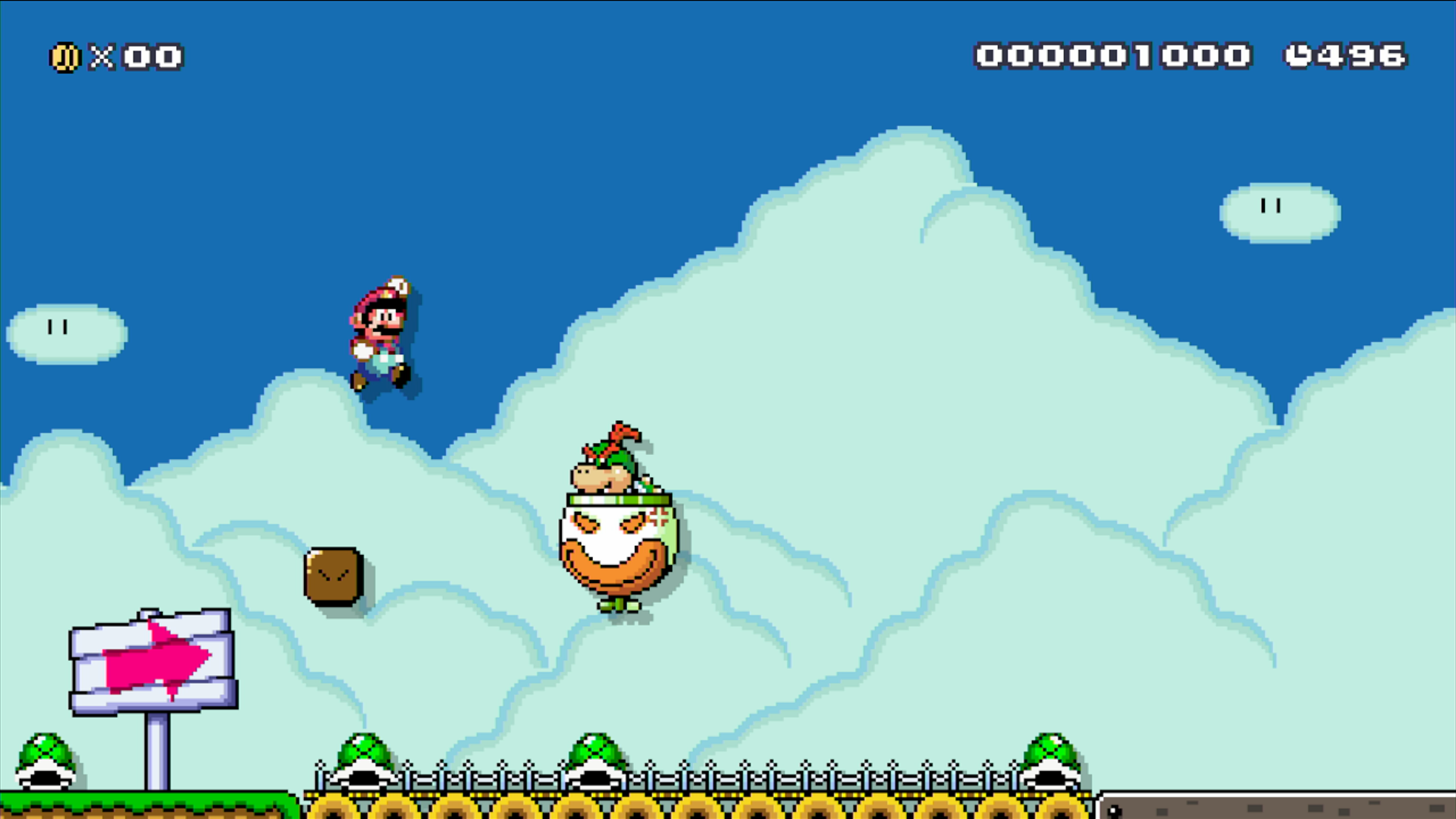 Super Mario Maker screenshot: pixel art, stylized 3d, side-scrolling, black outlines, flat / unlit (environment)
