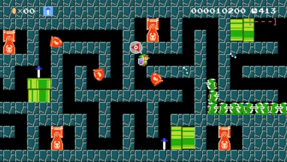 Super Mario Maker 2 screenshot: pixel art, stylized 3d, side-scrolling, flat / unlit (environment)