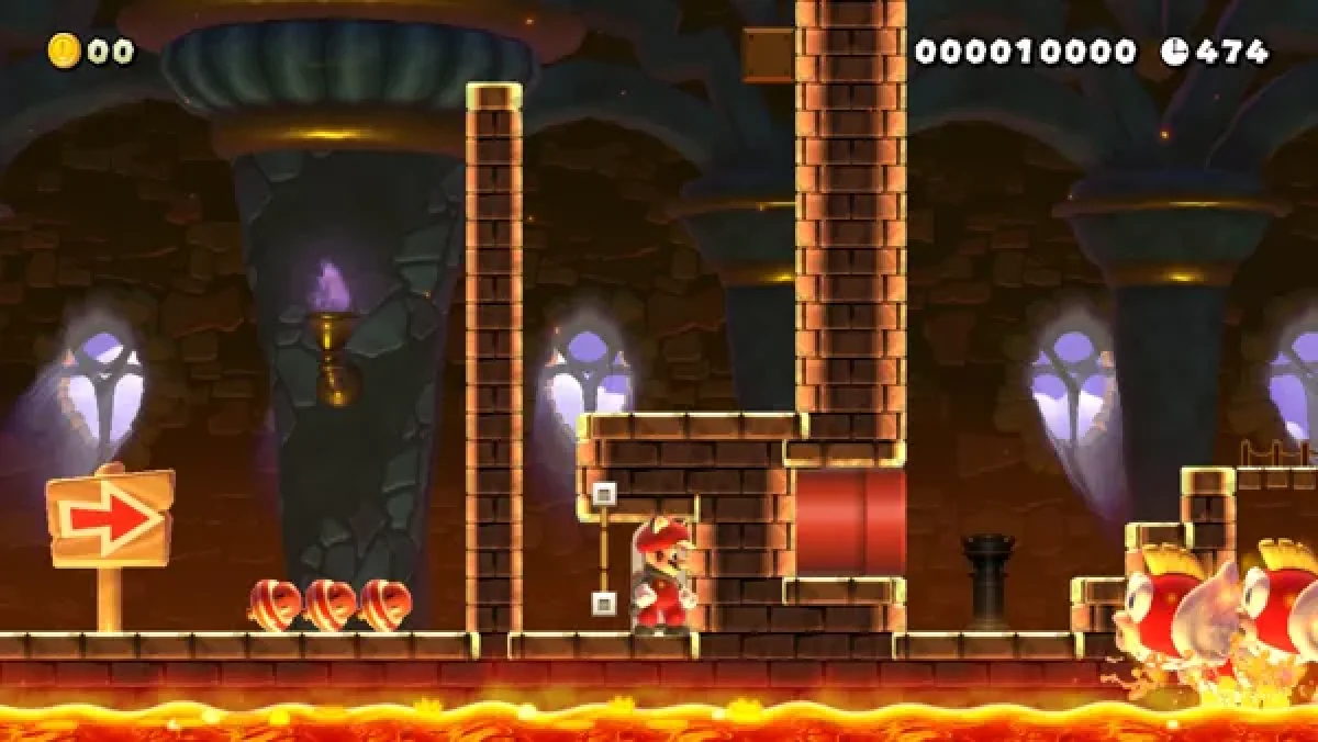 Super Mario Maker 2 screenshot: pixel art, stylized 3d, side-scrolling, flat / unlit (environment, combat)
