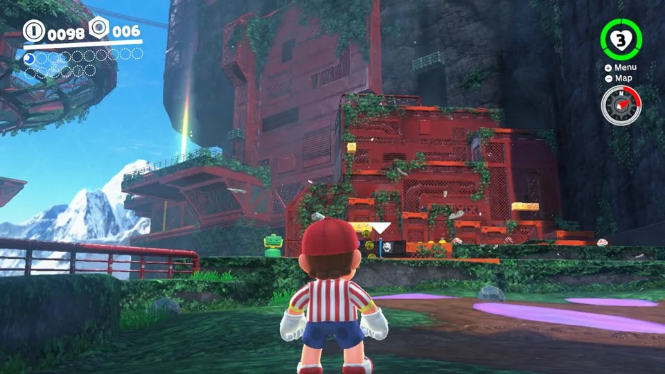 Super Mario Odyssey screenshot: stylized 3d, third-person, no outlines, soft gradient (environment, character)