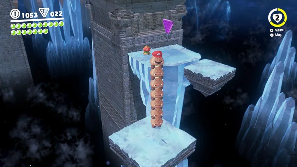 Super Mario Odyssey screenshot: stylized 3d, third-person, no outlines, soft gradient (environment, character)