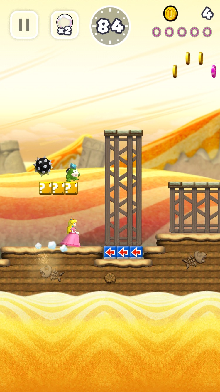 Super Mario Run screenshot: stylized 3d, side-scrolling, no outlines, soft gradient (environment)