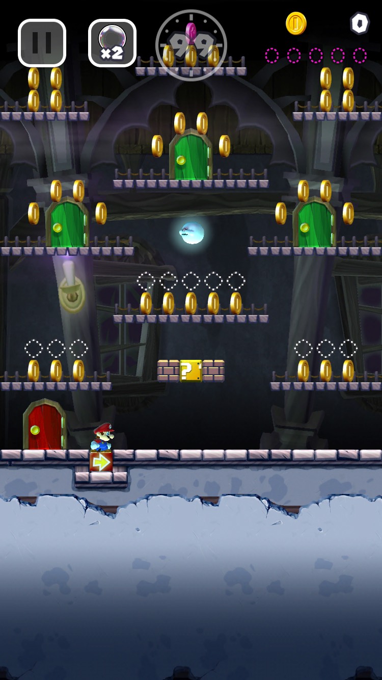 Super Mario Run screenshot: stylized 3d, side-scrolling, no outlines, soft gradient (environment)