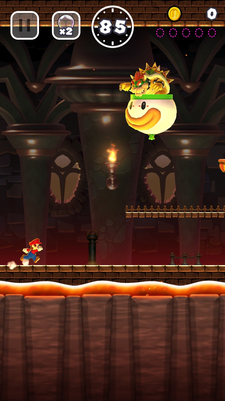 Super Mario Run screenshot: stylized 3d, side-scrolling, no outlines, soft gradient (environment, combat)